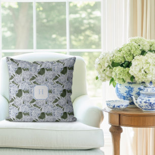 Blue Hydrangea Garden Monogram   Cushion