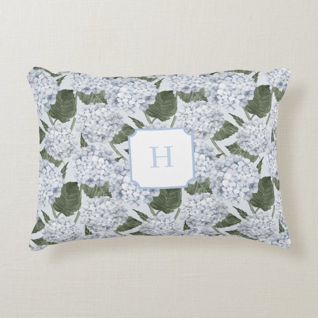 Blue Hydrangea Garden Monogram   Decorative Cushion (Front)