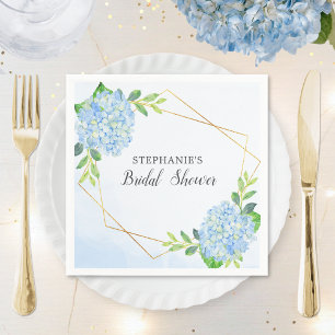 Blue Hydrangea Geometric Floral Bridal Shower Napkin