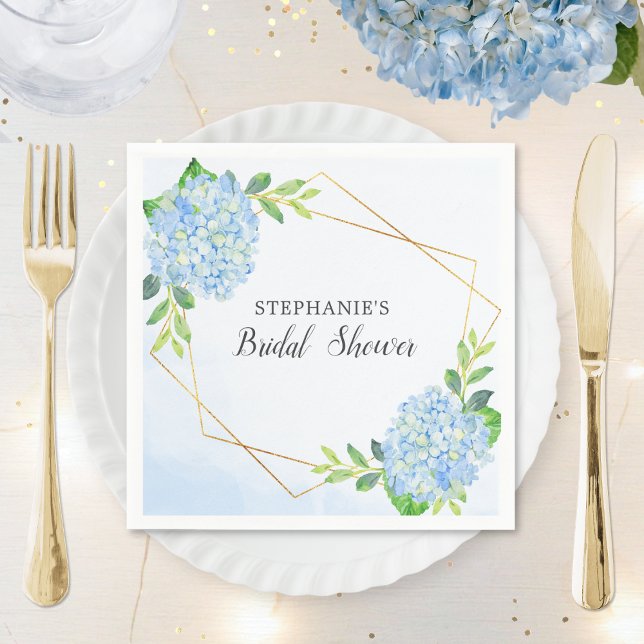 Blue Hydrangea Geometric Floral Bridal Shower Napkin (Creator Uploaded)