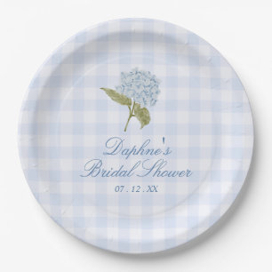 Blue Hydrangea Gingham Bridal Shower Paper Plate