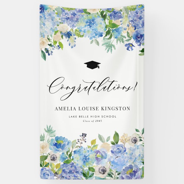 Blue Hydrangea Graduation Congratulations Banner (Vertical)