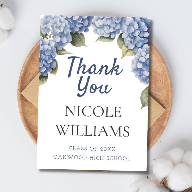 Blue Hydrangea Graduation Thank You Card (Creator Uploaded)