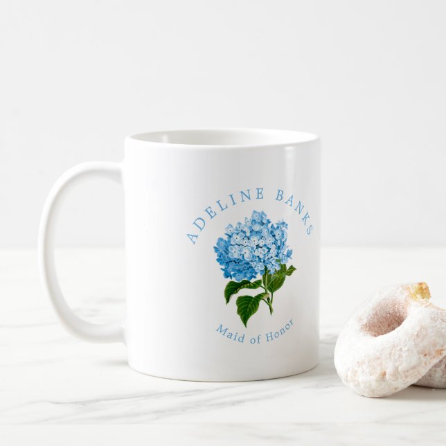 Blue Hydrangea Grand-millennial Maid of Honour Coffee Mug (With Donut)