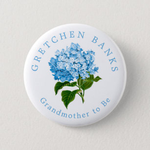 Blue Hydrangea Grandma to Be Baby Shower 6 Cm Round Badge