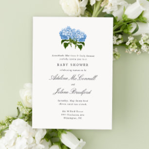 Blue Hydrangea Grandmillennial Double Baby Shower Invitation