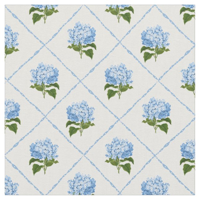 Blue Hydrangea Grandmillennial Fabric (Close Up)