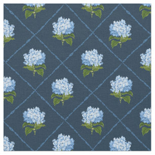 Blue Hydrangea Grandmillennial Navy Blue Fabric