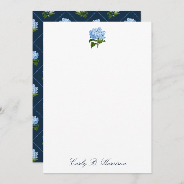 Blue Hydrangea Grandmillennial Personalised Note Invitation (Front/Back)