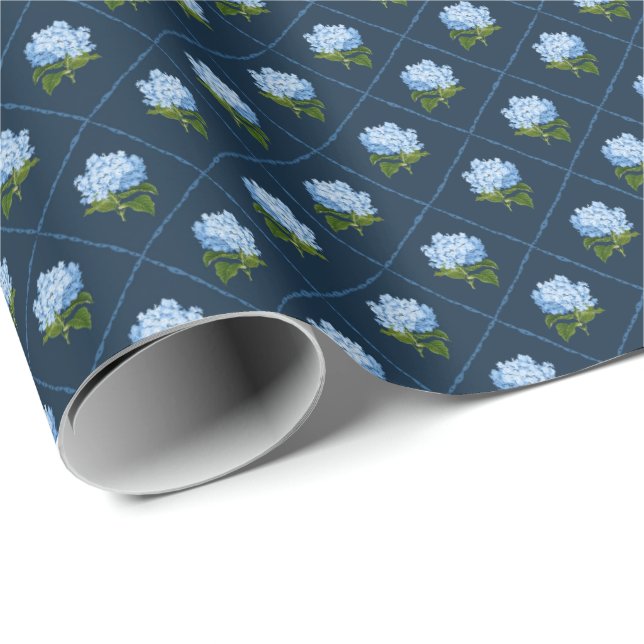Blue Hydrangea Grandmillennial  Wrapping Paper (Roll Corner)