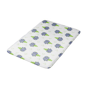 Blue Hydrangea Green Vase Coastal Pattern Bath Mat