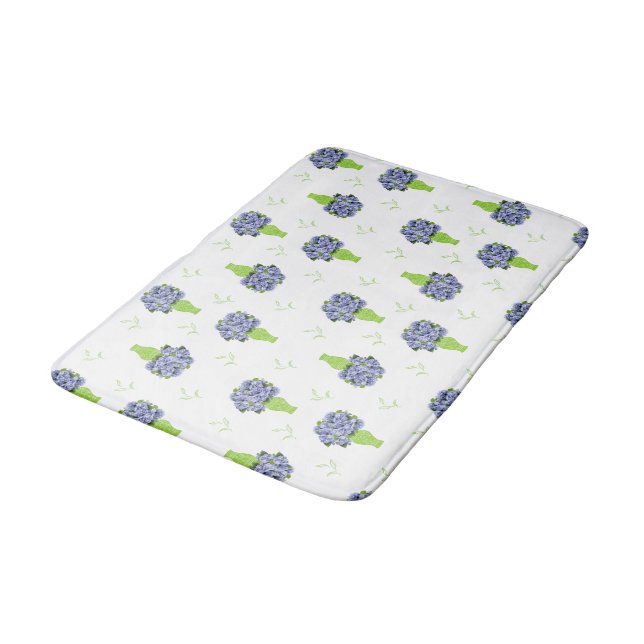  Blue Hydrangea Green Vase Coastal Pattern Bath Mat (Angled)