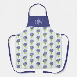 Blue Hydrangea Green Vase Coastal Stripe Pattern  Apron