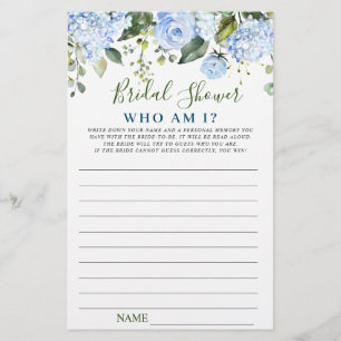 Blue Hydrangea Greenery Bridal Shower Game