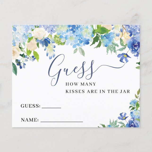 Blue Hydrangea Greenery Guess How Many Game Card (Front)