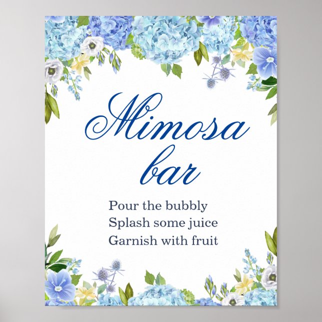 Blue Hydrangea Greenery Mimosa Bar Sign Poster (Front)