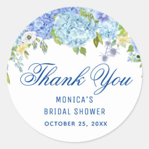 Blue Hydrangea Greenery Watercolor Bridal Shower Classic Round Sticker
