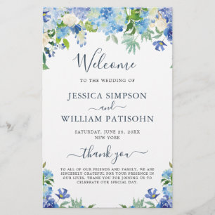 Blue Hydrangea Greenery Wedding Ceremony Program