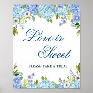 Blue Hydrangea Greenery Wedding Dessert Bar Poster