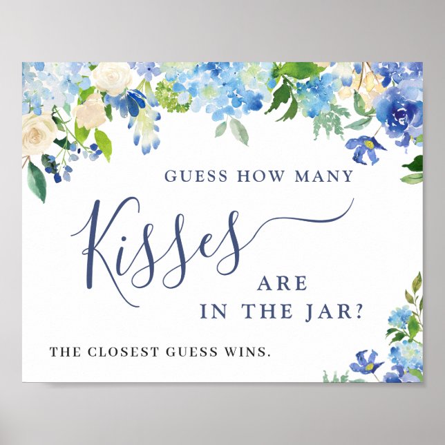 Blue Hydrangea Guess How Many Bridal Shower Poster (Front)