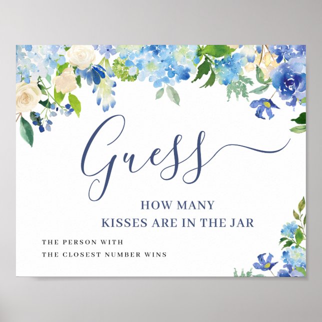 Blue Hydrangea Guess How Many Bridal Shower Poster (Front)