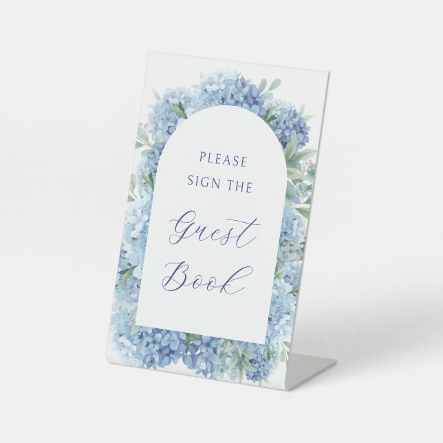 Blue Hydrangea Guest Book Pedestal Sign (Front)