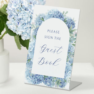 Blue Hydrangea Guest Book Pedestal Sign
