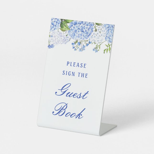 Blue Hydrangea Guest Book Pedestal Sign (Front)
