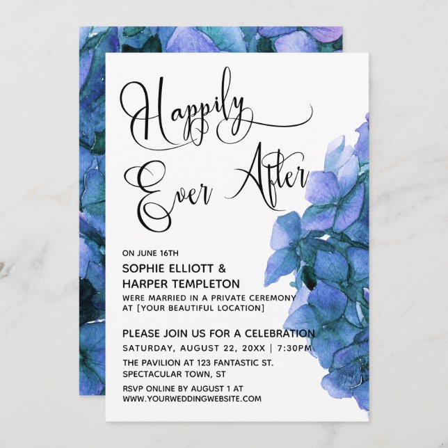 Blue Hydrangea Happily Ever After Reception Invitation (Front/Back)