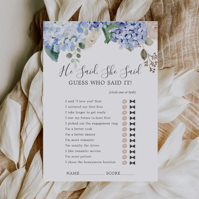 Blue Hydrangea He Said She Said Shower Game Card (Blue Hydrangea He Said She Said Shower Game Card)