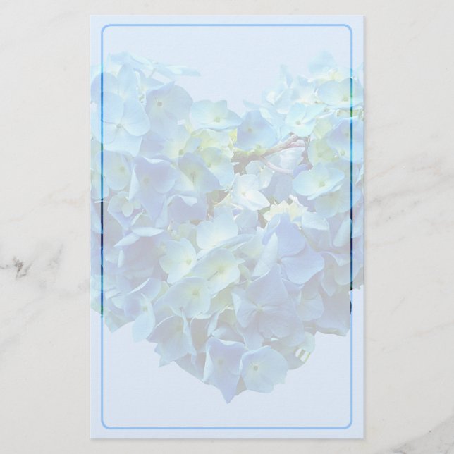 Blue Hydrangea Heart Stationery (Front)