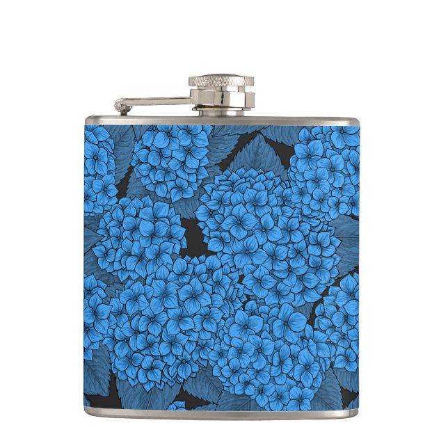 Blue hydrangea hip flask (Front)
