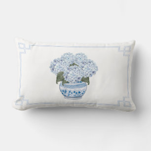 Blue Hydrangea in Chinoiserie Planter  Lumbar Cushion