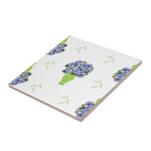 Blue Hydrangea in Green Vase Floral Pattern Ceramic Tile