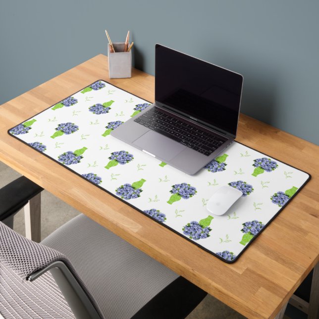 Blue Hydrangea in Green Vase Floral Pattern Desk Mat (Office 2)