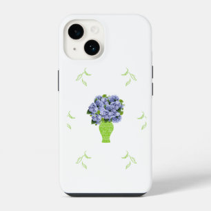 Blue Hydrangea in Green Vase Floral Pattern iPhone 14 Case