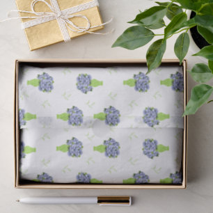 Blue Hydrangea in Green Vase Floral Pattern Tissue Paper