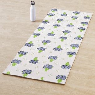 Blue Hydrangea in Green Vase Floral Pattern Yoga Mat