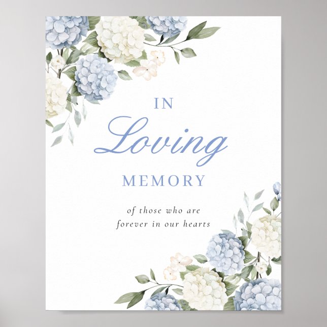 Blue Hydrangea In Loving Memory Memorial Sign (Front)