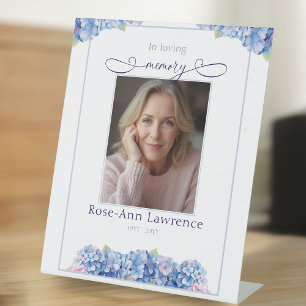 Blue Hydrangea In Loving Memory Tribute Remebrance Pedestal Sign