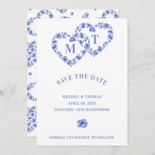 Blue Hydrangea Intertwined Double Heart Save The Date