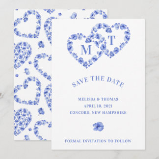 Blue Hydrangea Intertwined Double Heart Save The Date