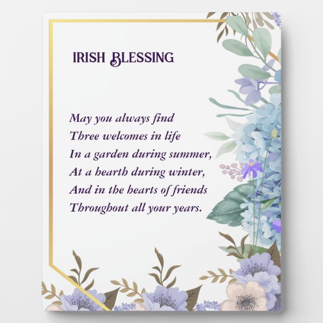 Blue Hydrangea Irish Blessing Prayer St Patrick's Plaque (Front)