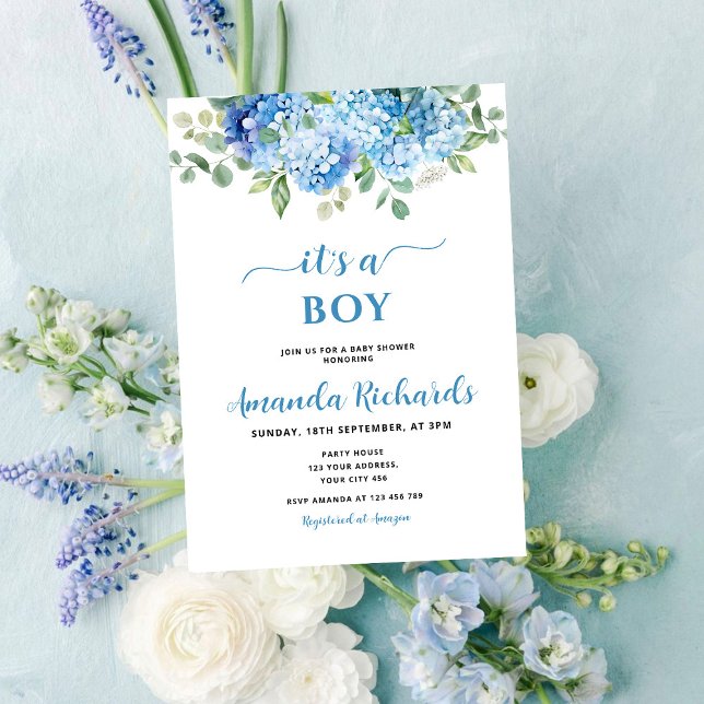 Blue Hydrangea It's a Boy Baby Shower Invitation (Creator Uploaded)