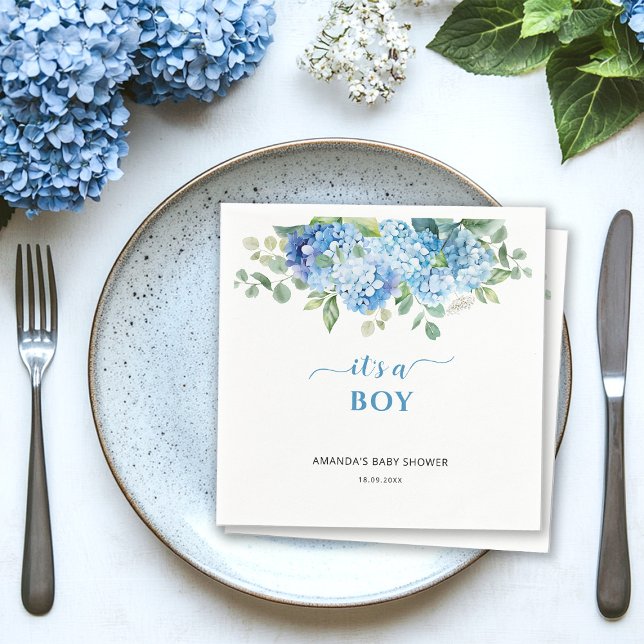 Blue Hydrangea It's a Boy Baby Shower Napkin (Creator Uploaded)