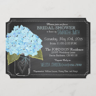 Blue Hydrangea Jar Chalkboard Bridal Shower Invitation