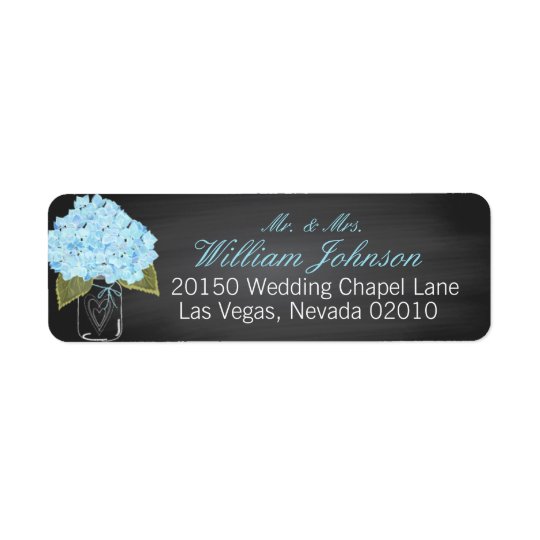 Blue Hydrangea Jar Chalkboard Wedding Label Return Address Label