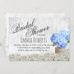Blue Hydrangea Jar Rustic Floral Bridal Shower Invitation