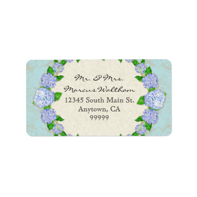 Blue Hydrangea Lace Floral Formal Elegant Business Label (Front)