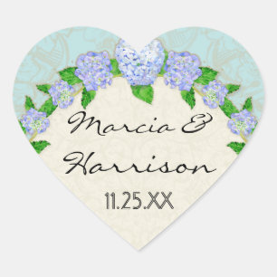 Blue Hydrangea Lace Floral Formal Elegant Weddings Heart Sticker